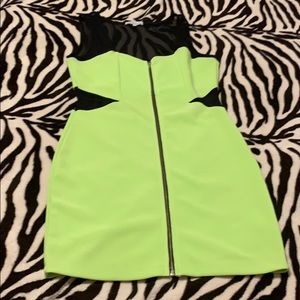 Neon green and black cocktail dress